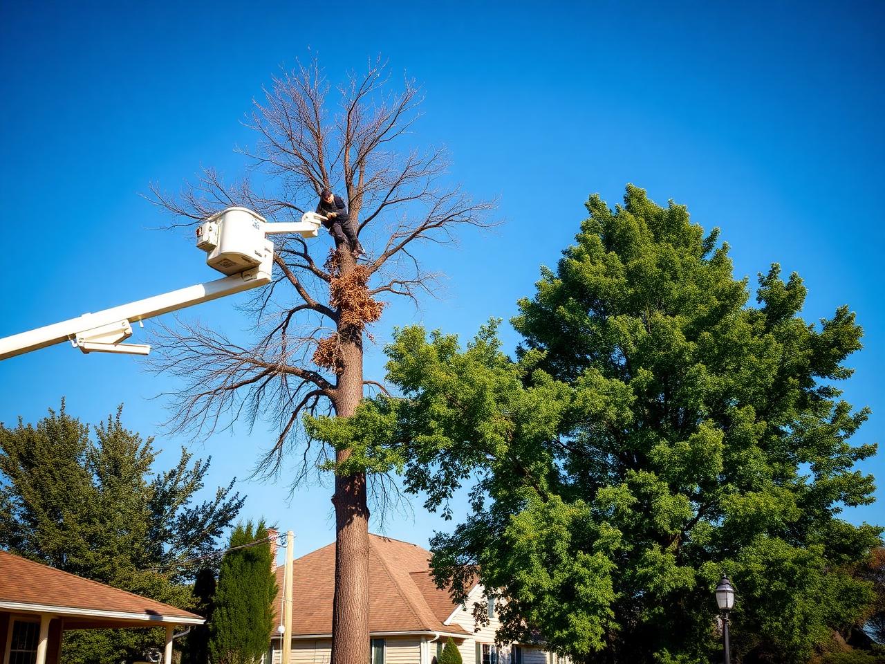 Crown To Ground crew operating a bucket truck on a residential tree