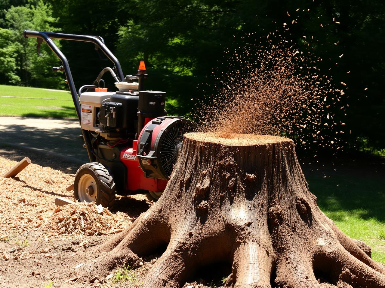Stump grinder removing a large stump